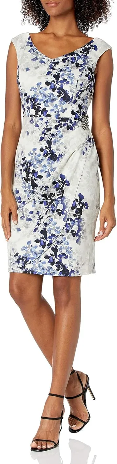 Alex Evenings Women's Short Crepe Cocktail Dress with Side Ruched Waist, Wedding Guest (Petite and Regular Sizes)