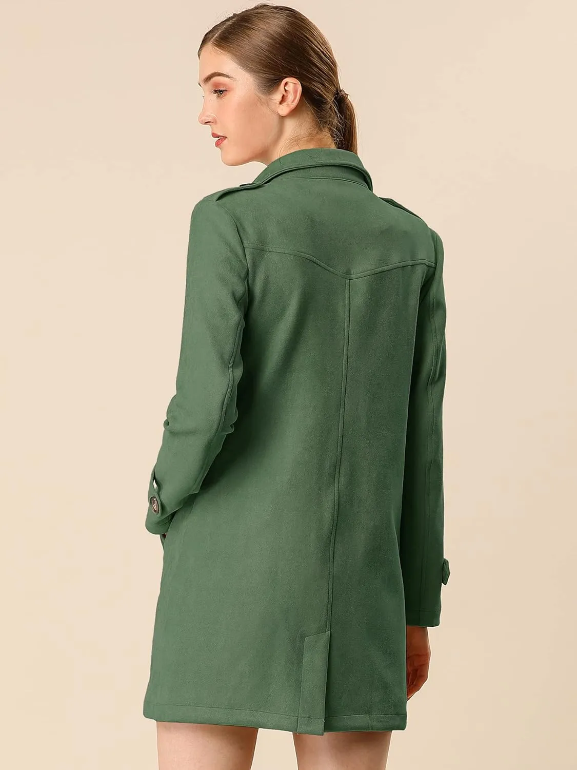 Allegra K Women's Faux Suede Trench Coat Notched Lapel Double Breasted Jacket with Belt