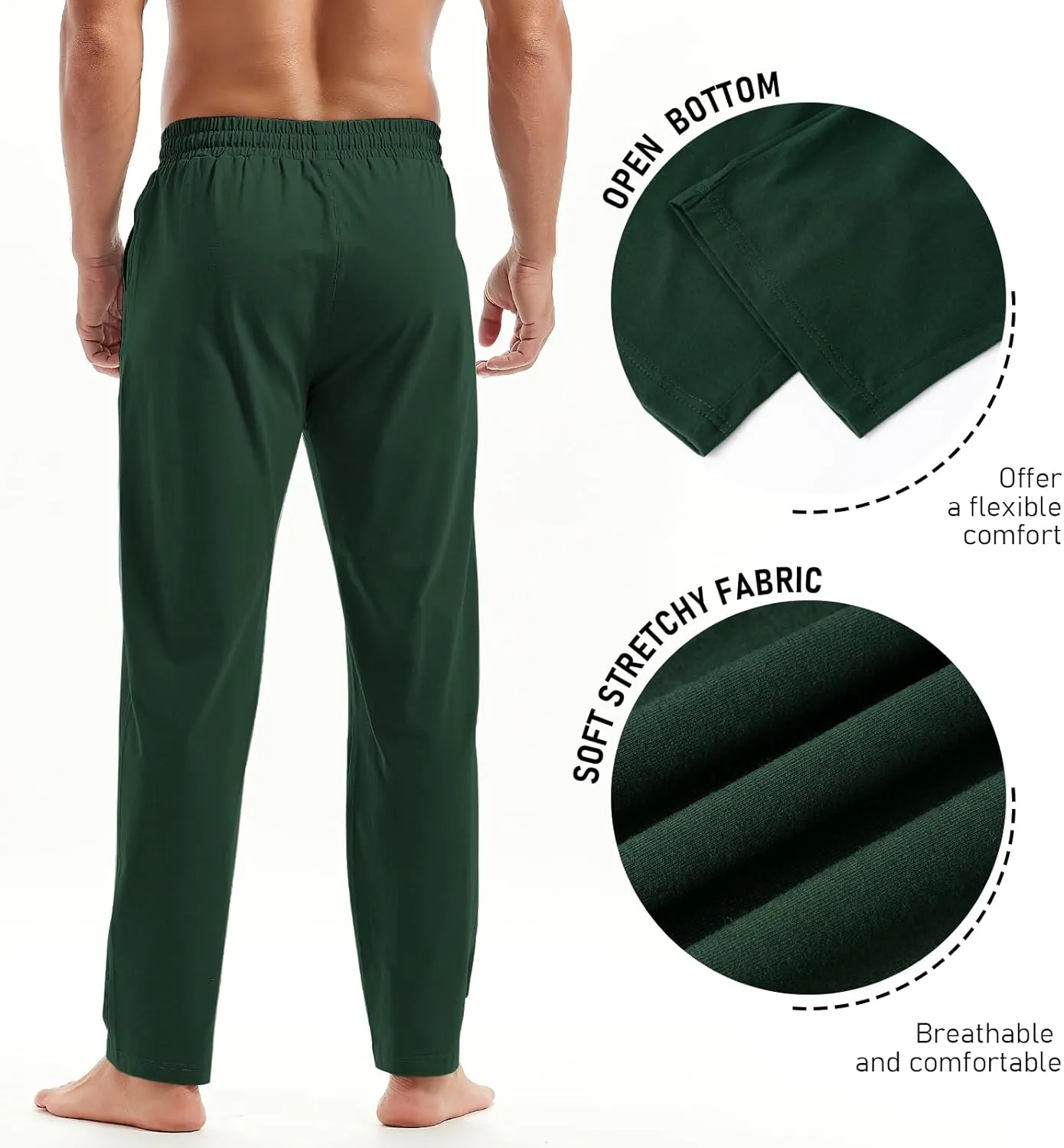 AMY COULEE Mens Cotton Yoga Pants Running Workout Lightweight Sweatpants Open Bottom Lounge Pants with Pockets