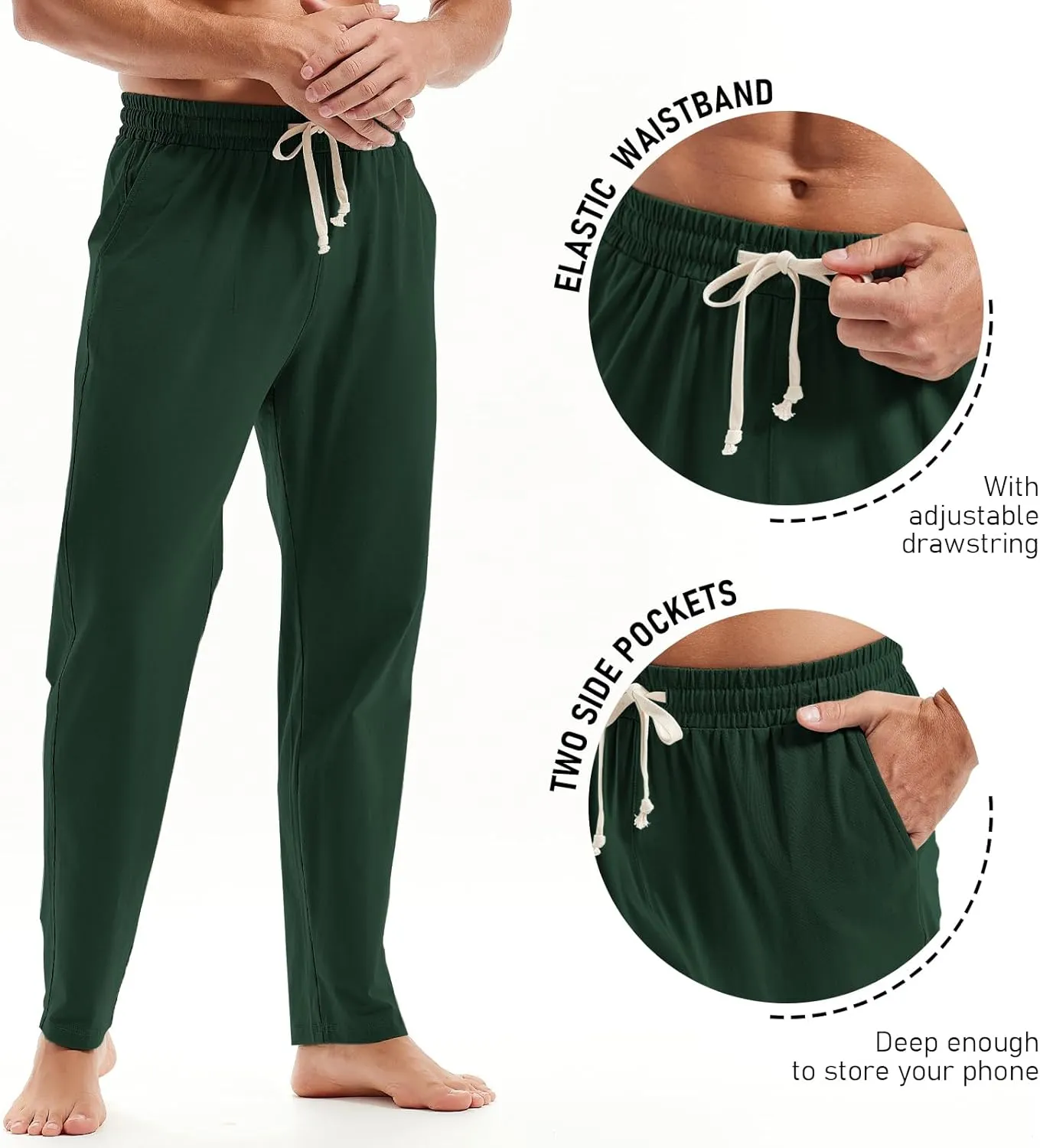AMY COULEE Mens Cotton Yoga Pants Running Workout Lightweight Sweatpants Open Bottom Lounge Pants with Pockets