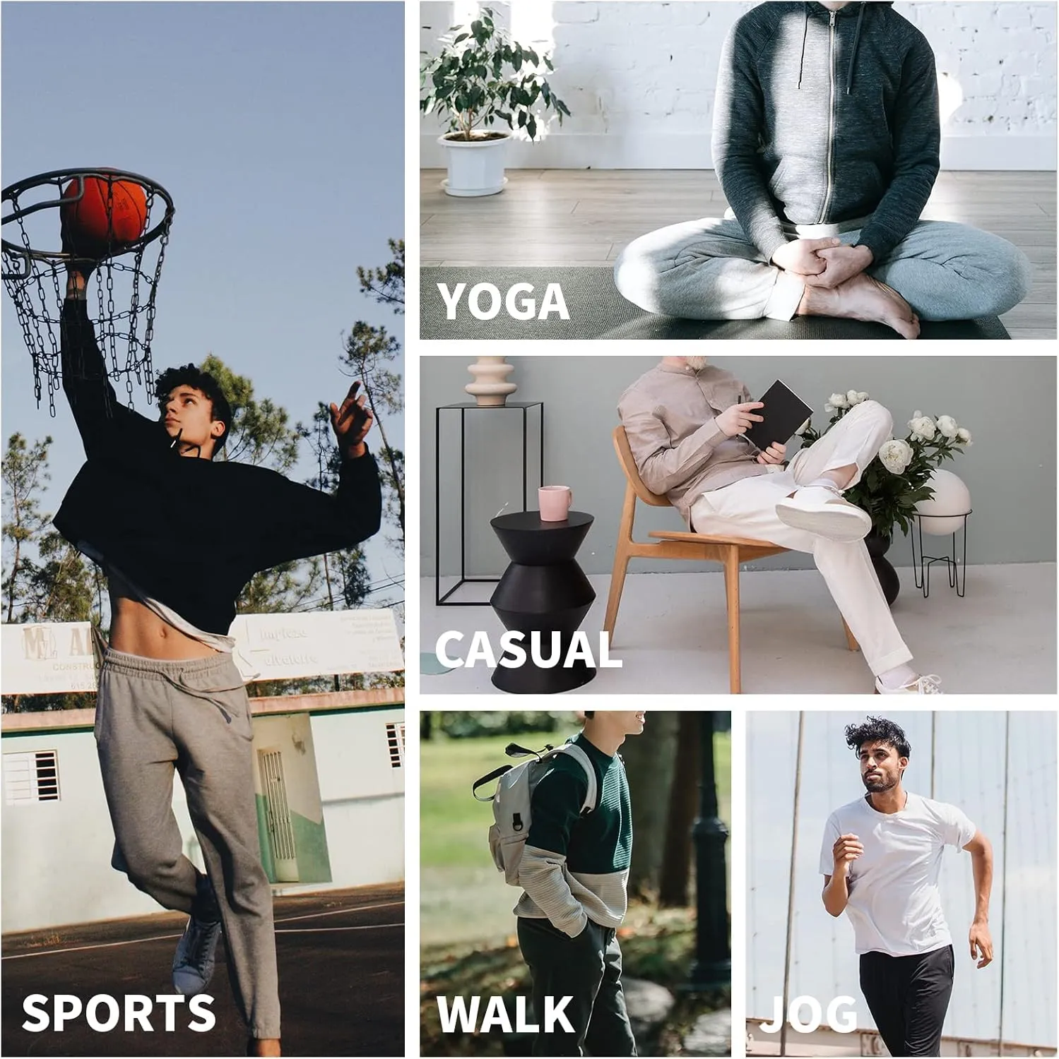 AMY COULEE Mens Cotton Yoga Pants Running Workout Lightweight Sweatpants Open Bottom Lounge Pants with Pockets