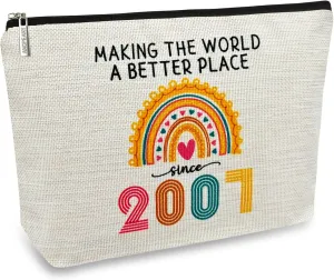 ancpeany 18th Birthday Gifts for Girls Makeup Bag, 2007 Happy 18th Birthday Decorations for Teen Girls, 18 Year Old Girl Birthday Gifts for Daughter, Sister, Granddaughter, Cosmetic Travel Pouch