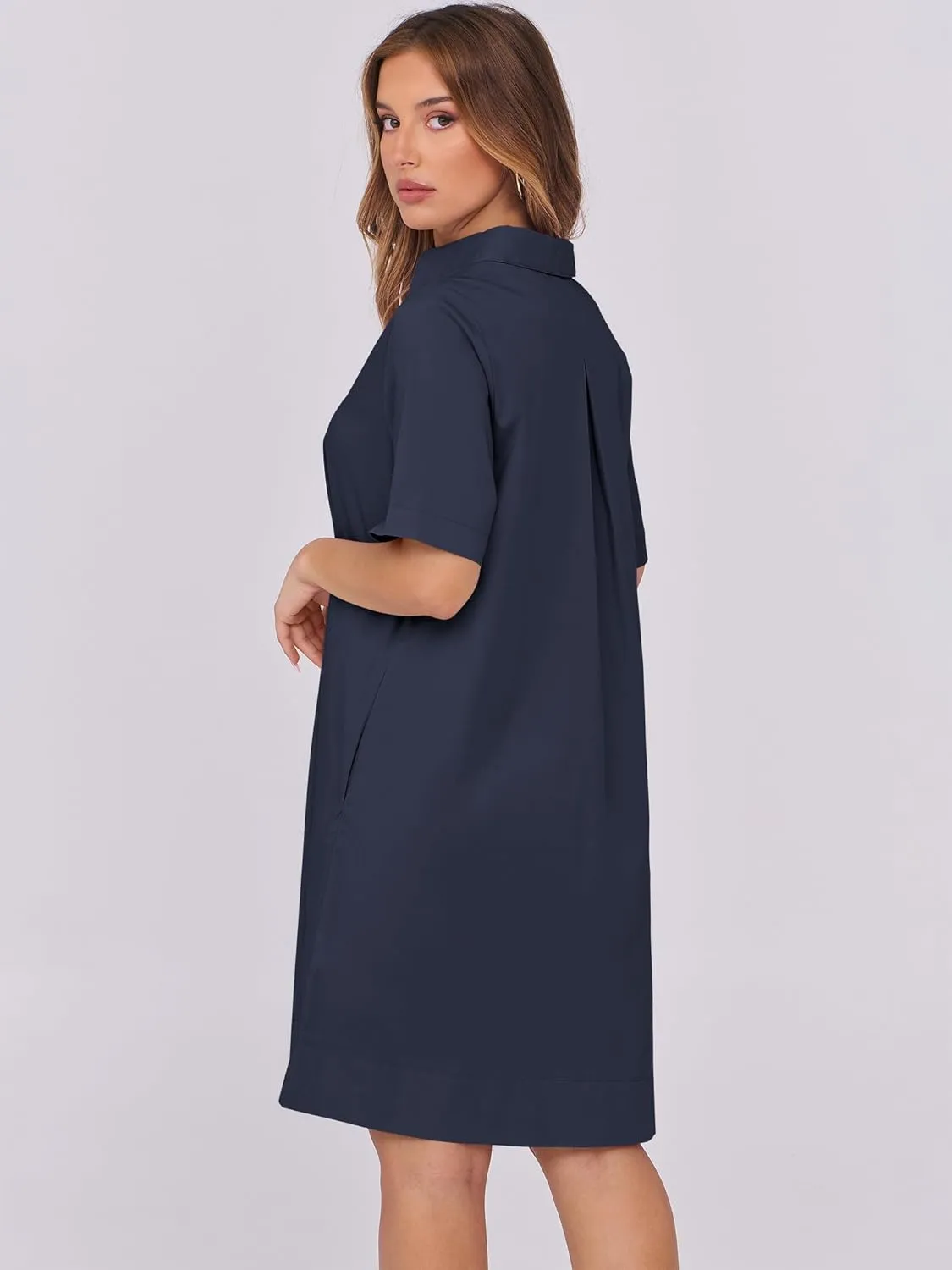 ANRABESS Women Button Down Shirts Dress Summer Casual Oversized Short Sleeve Mini Dresses with Pockets 2025 Trendy
