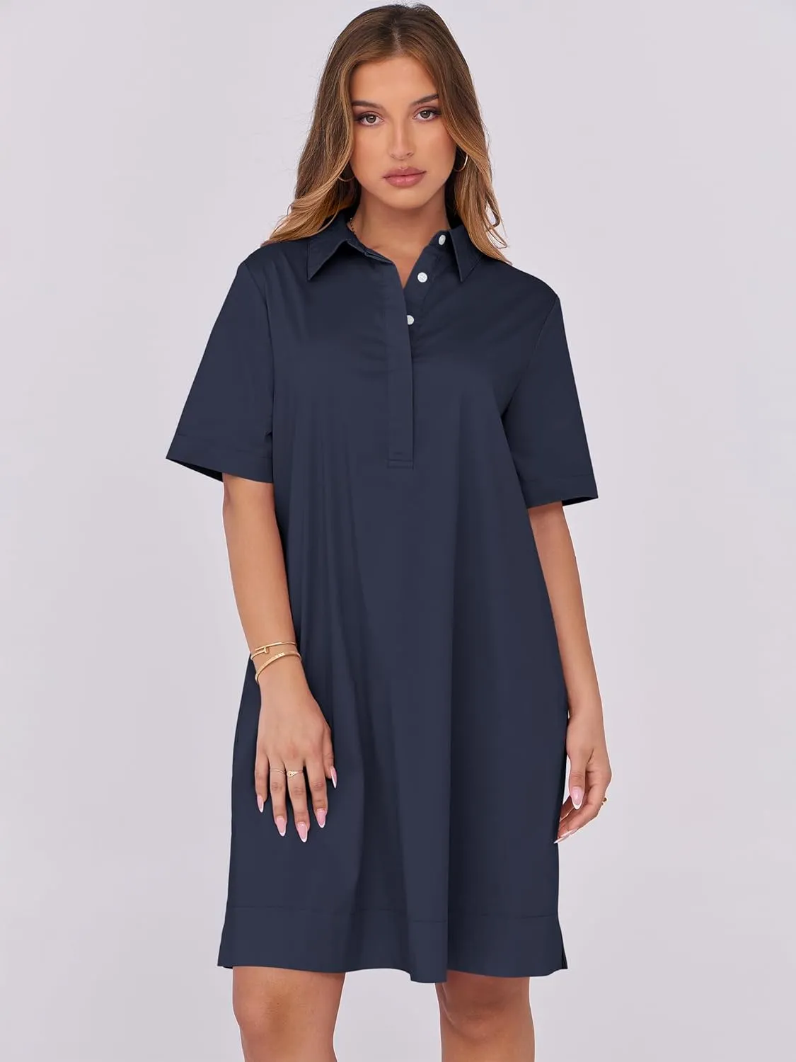 ANRABESS Women Button Down Shirts Dress Summer Casual Oversized Short Sleeve Mini Dresses with Pockets 2025 Trendy
