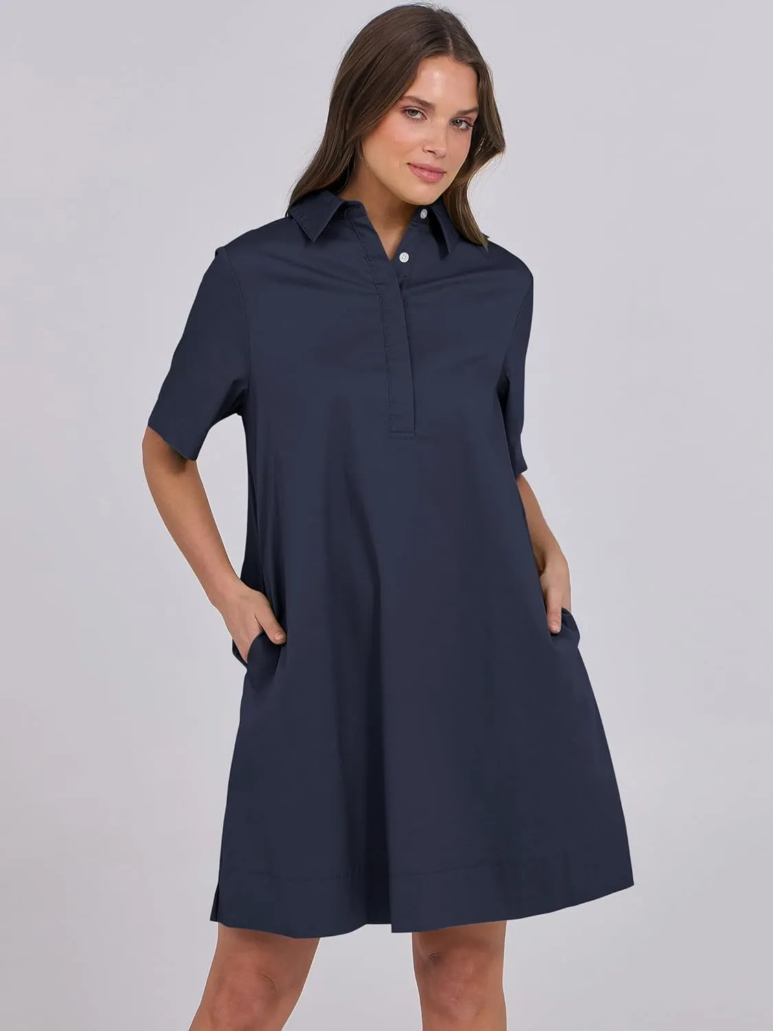 ANRABESS Women Button Down Shirts Dress Summer Casual Oversized Short Sleeve Mini Dresses with Pockets 2025 Trendy