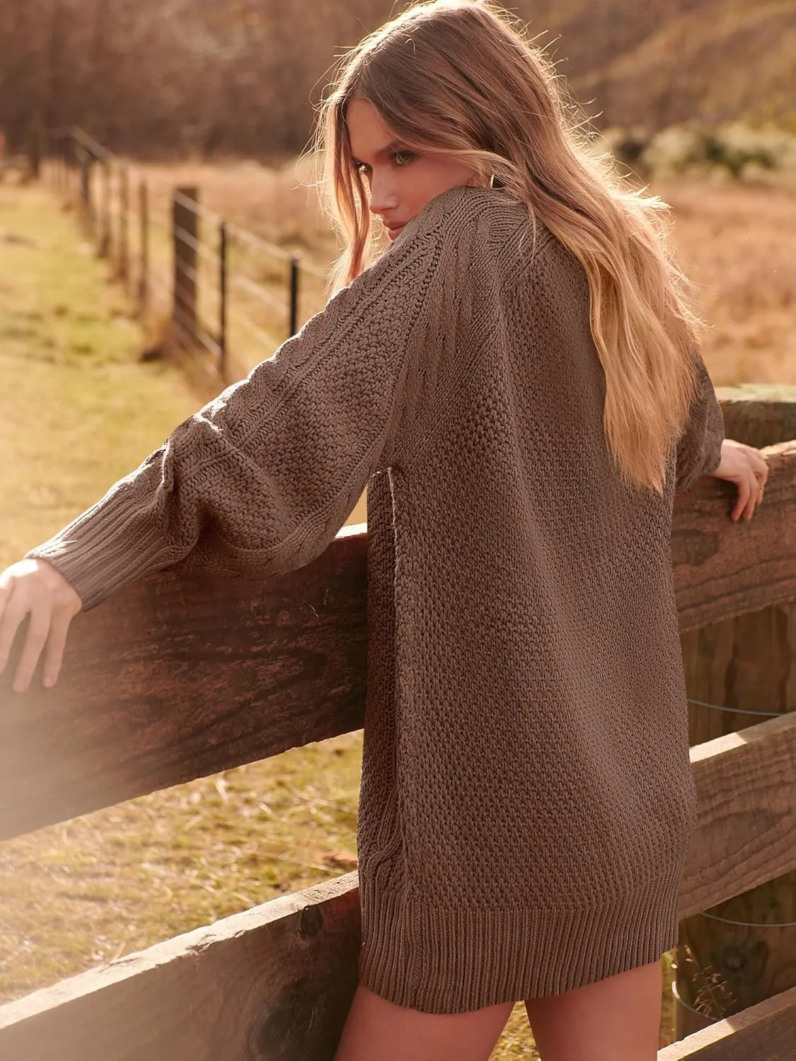 ANRABESS Women Long Sleeve Oversized Cable Knit Chunky Baggy Loose Pullover Tunic Mini Sweater Dress 2025 Trendy Fall Outfits
