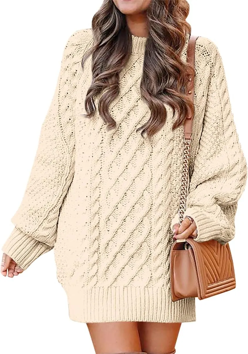 ANRABESS Women Long Sleeve Oversized Cable Knit Chunky Baggy Loose Pullover Tunic Mini Sweater Dress 2025 Trendy Fall Outfits