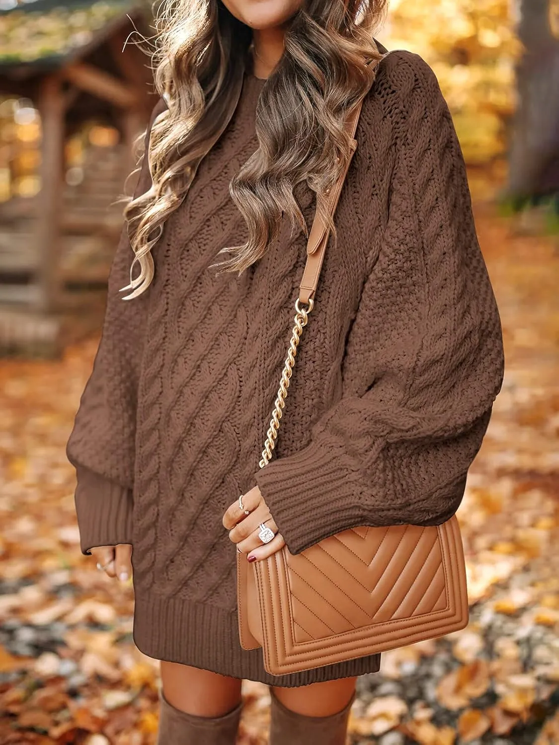 ANRABESS Women Long Sleeve Oversized Cable Knit Chunky Baggy Loose Pullover Tunic Mini Sweater Dress 2025 Trendy Fall Outfits