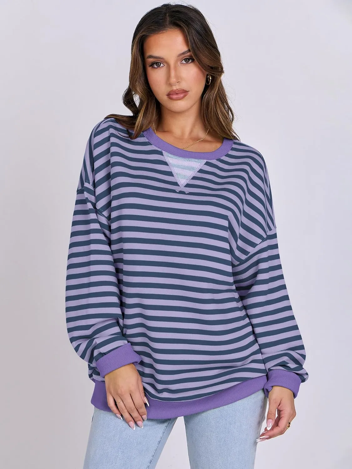 ANRABESS Women Striped Oversized Sweatshirt Crewneck Long Sleeve Shirts Hoodies 2025 Summer Fashion Pullover Top Y2K Outfits