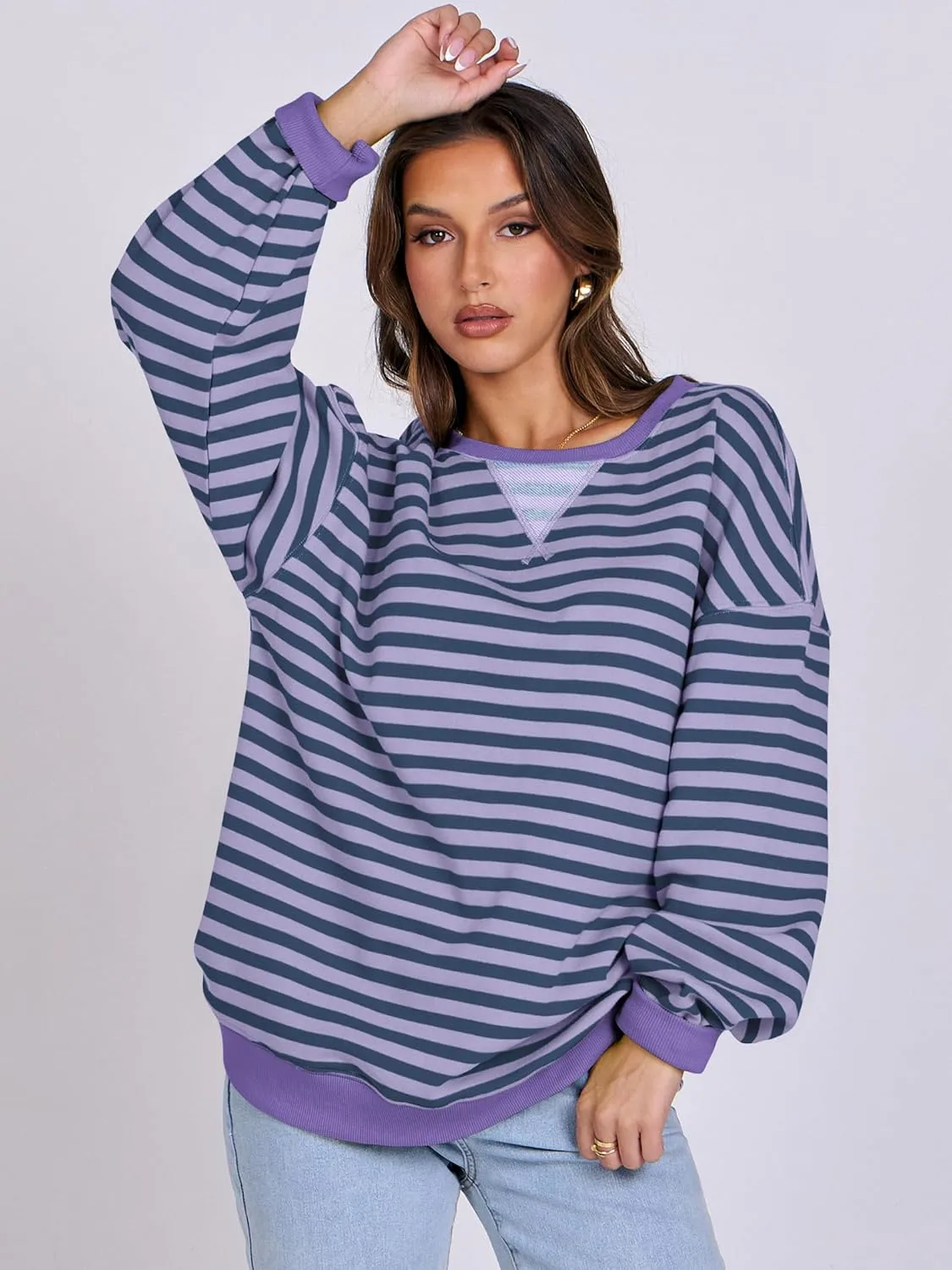 ANRABESS Women Striped Oversized Sweatshirt Crewneck Long Sleeve Shirts Hoodies 2025 Summer Fashion Pullover Top Y2K Outfits