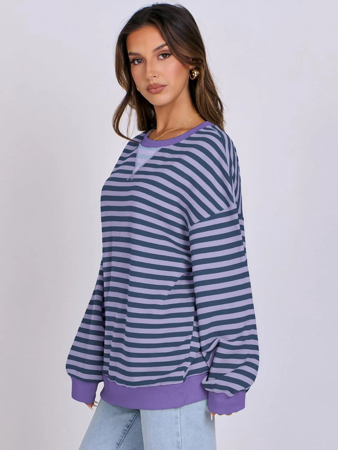 ANRABESS Women Striped Oversized Sweatshirt Crewneck Long Sleeve Shirts Hoodies 2025 Summer Fashion Pullover Top Y2K Outfits
