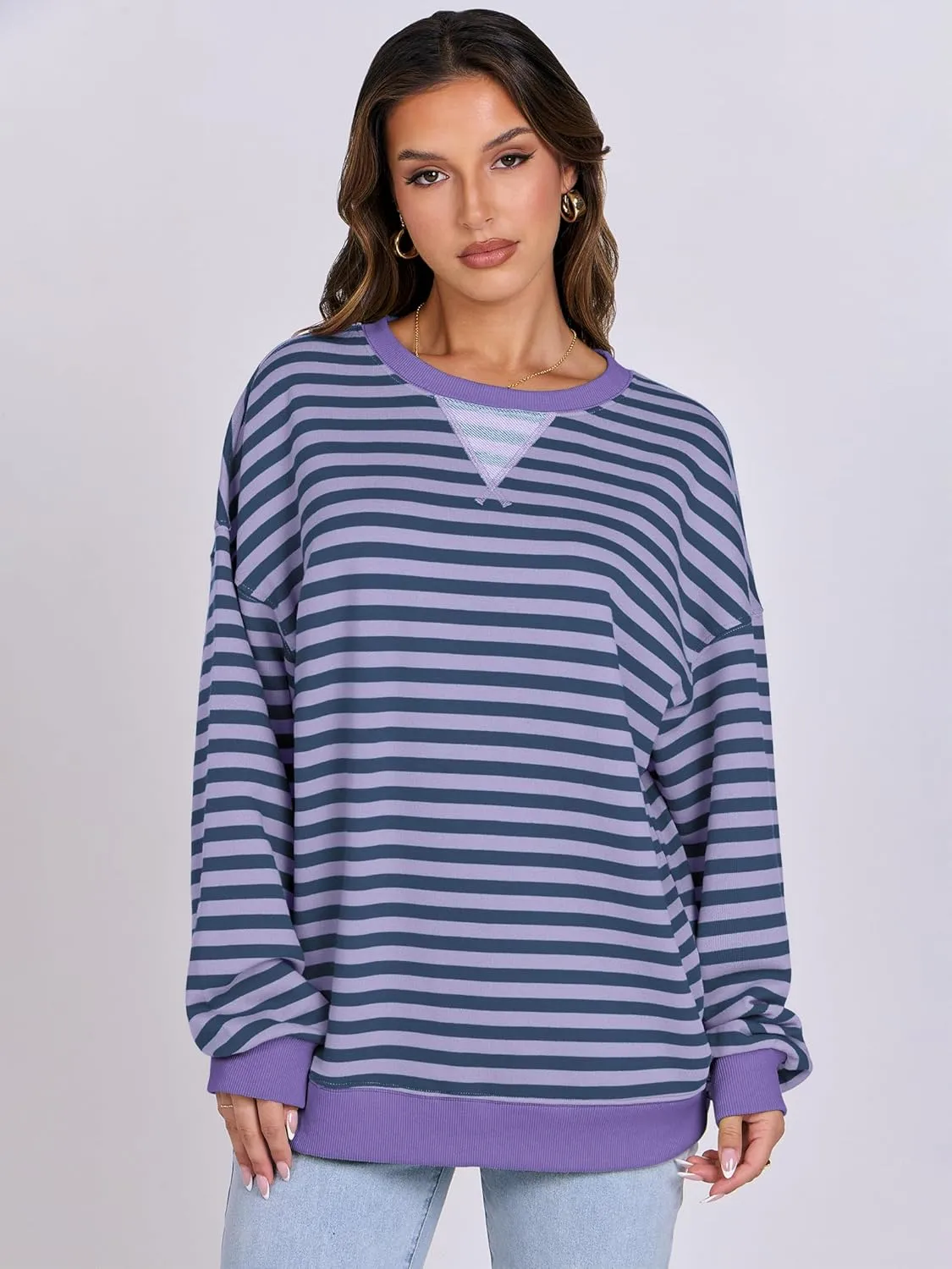 ANRABESS Women Striped Oversized Sweatshirt Crewneck Long Sleeve Shirts Hoodies 2025 Summer Fashion Pullover Top Y2K Outfits