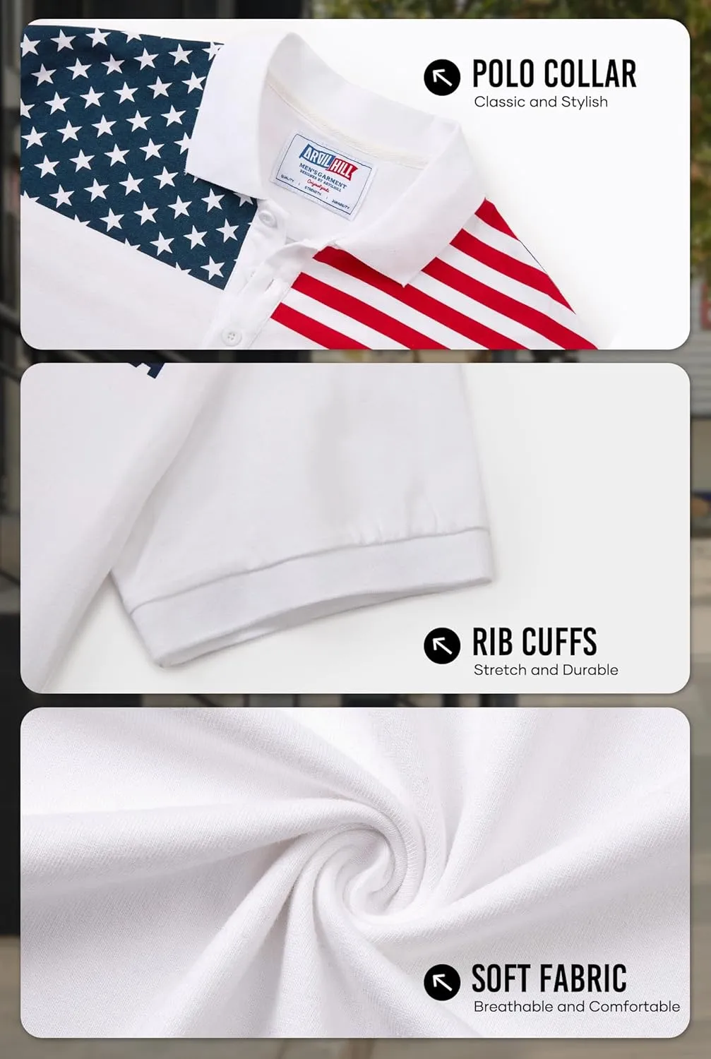 Arvilhill Men's American Flag Polo Shirts Short Sleeve 4th of July Cotton Golf Shirt (S-3XL)
