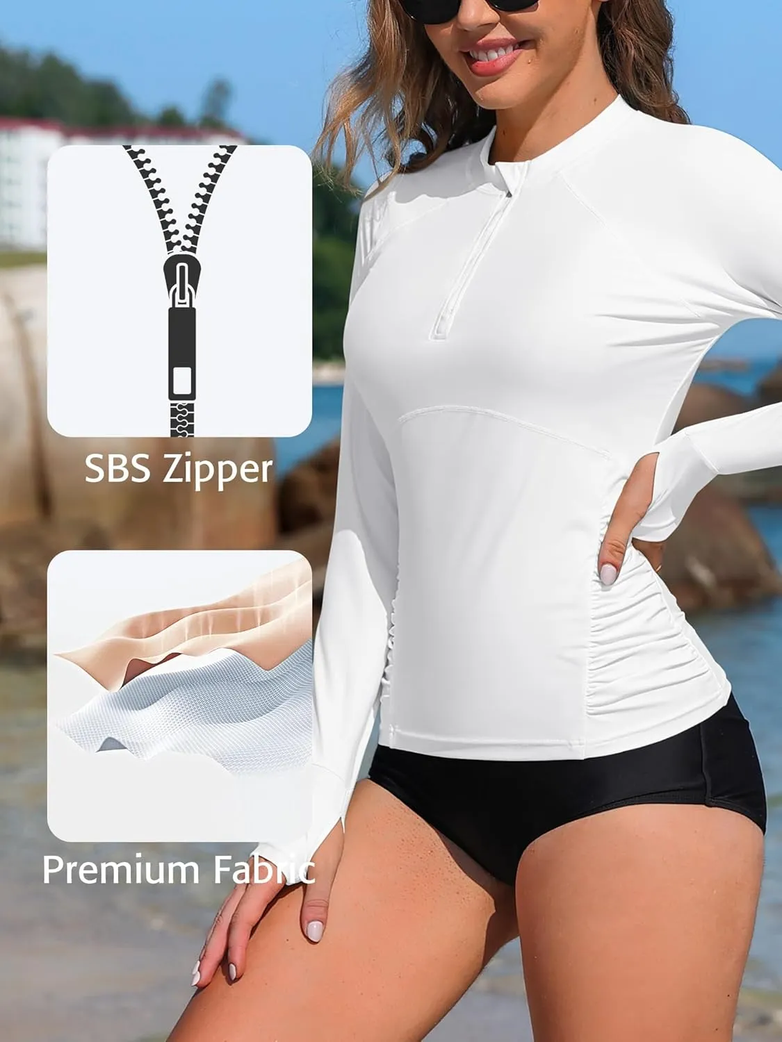 ATTRACO Women Rash Guard Long Sleeve Swimsuits UV UPF 50  Zipper Swim Shirt Quick Dry Sun Shirts