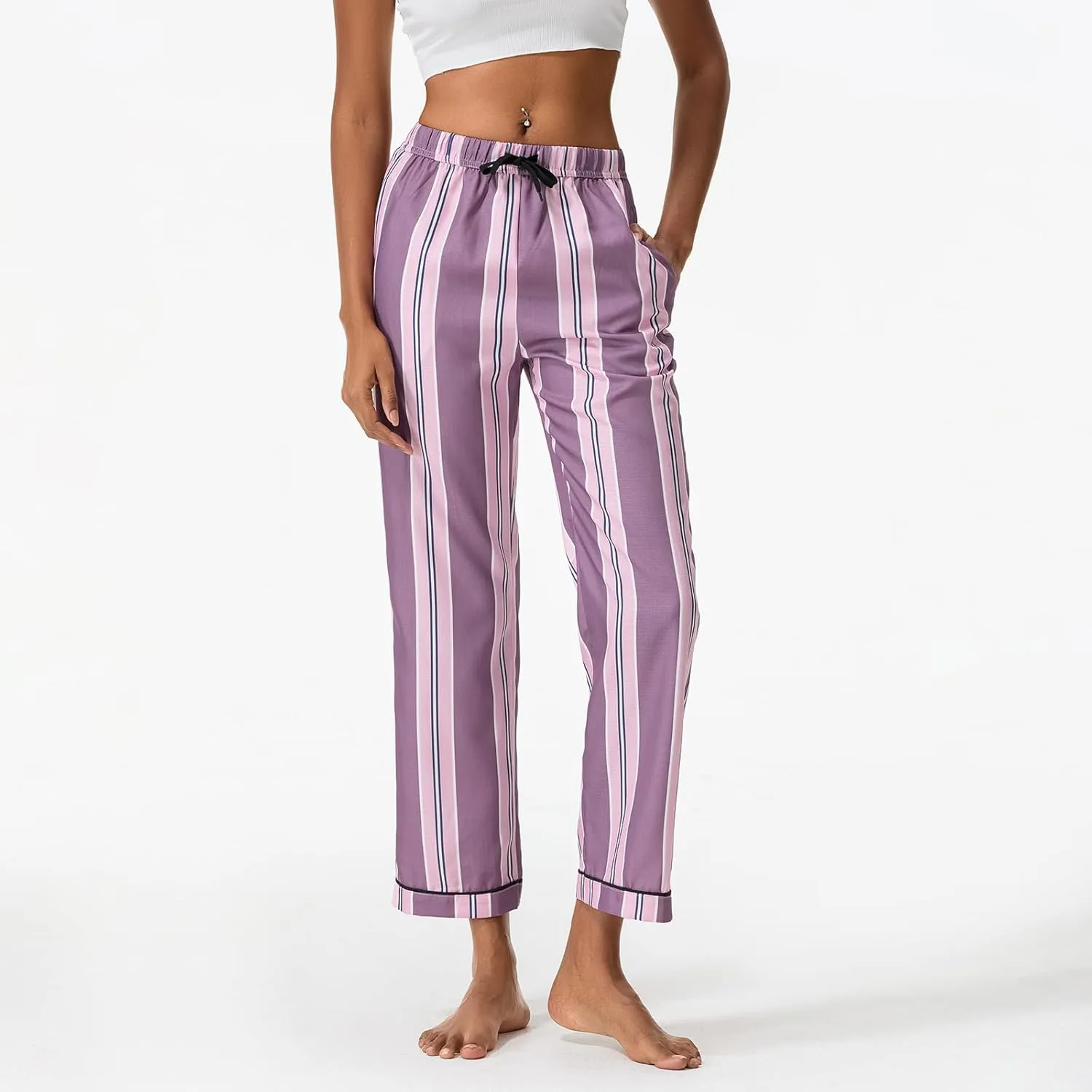 Awoscut Womens Wide Leg Striped Plaid Pants Casual Work Office Trouser High Waist Long Trousers Sweatpants Bottom Streetwear