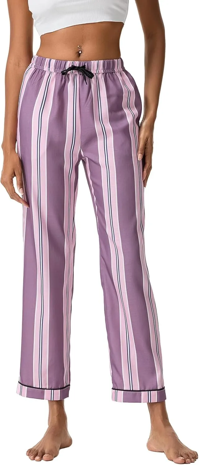 Awoscut Womens Wide Leg Striped Plaid Pants Casual Work Office Trouser High Waist Long Trousers Sweatpants Bottom Streetwear
