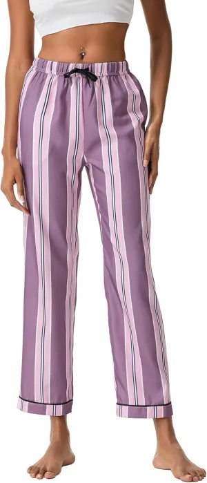Awoscut Womens Wide Leg Striped Plaid Pants Casual Work Office Trouser High Waist Long Trousers Sweatpants Bottom Streetwear