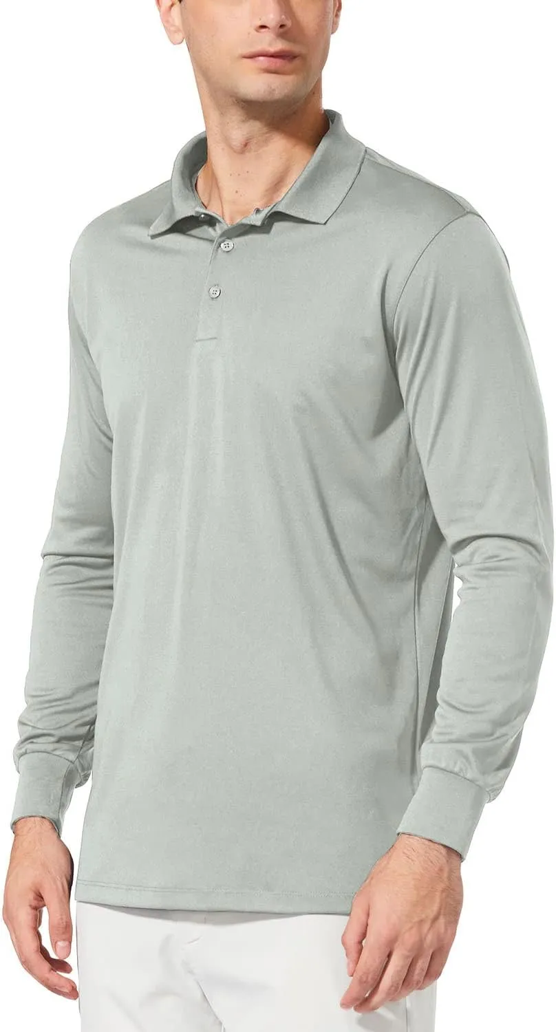 baleaf Men's Long Sleeve Golf Polo Shirt UPF 50 Quick Dry 3 Button Casual Work Outdoor Lightweight Performance Shirts
