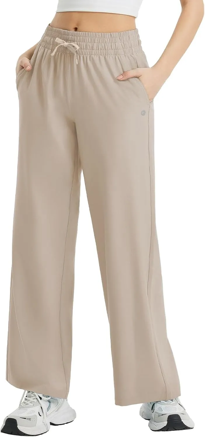baleaf Women's Hiking Pants Travel Wide Leg Pants with Pockts UPF 50  Loose Lightweight Water Resistant Work