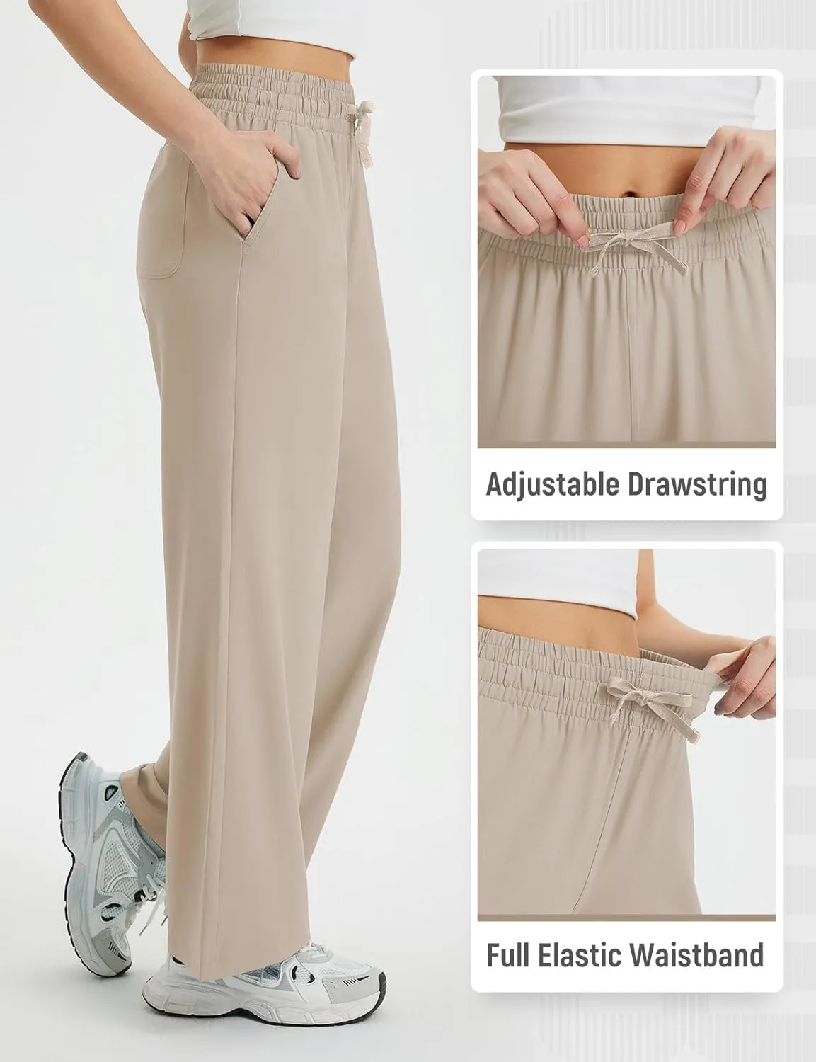 baleaf Women's Hiking Pants Travel Wide Leg Pants with Pockts UPF 50  Loose Lightweight Water Resistant Work