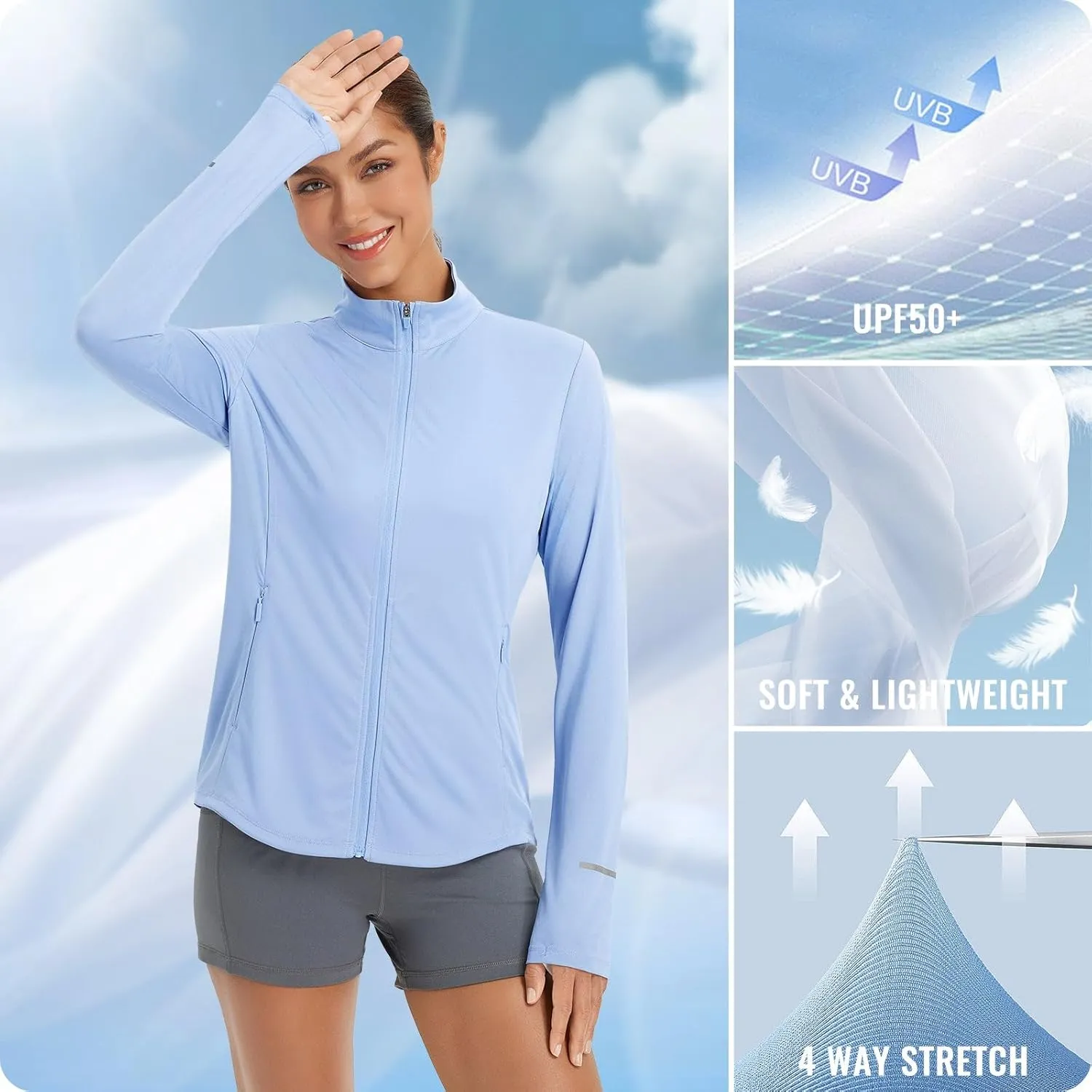 baleaf Women's Lightweight Running Jacket Sun Protection Athletic Full Zip Long Sleeve Shirts UPF 50  Pockets Cycling