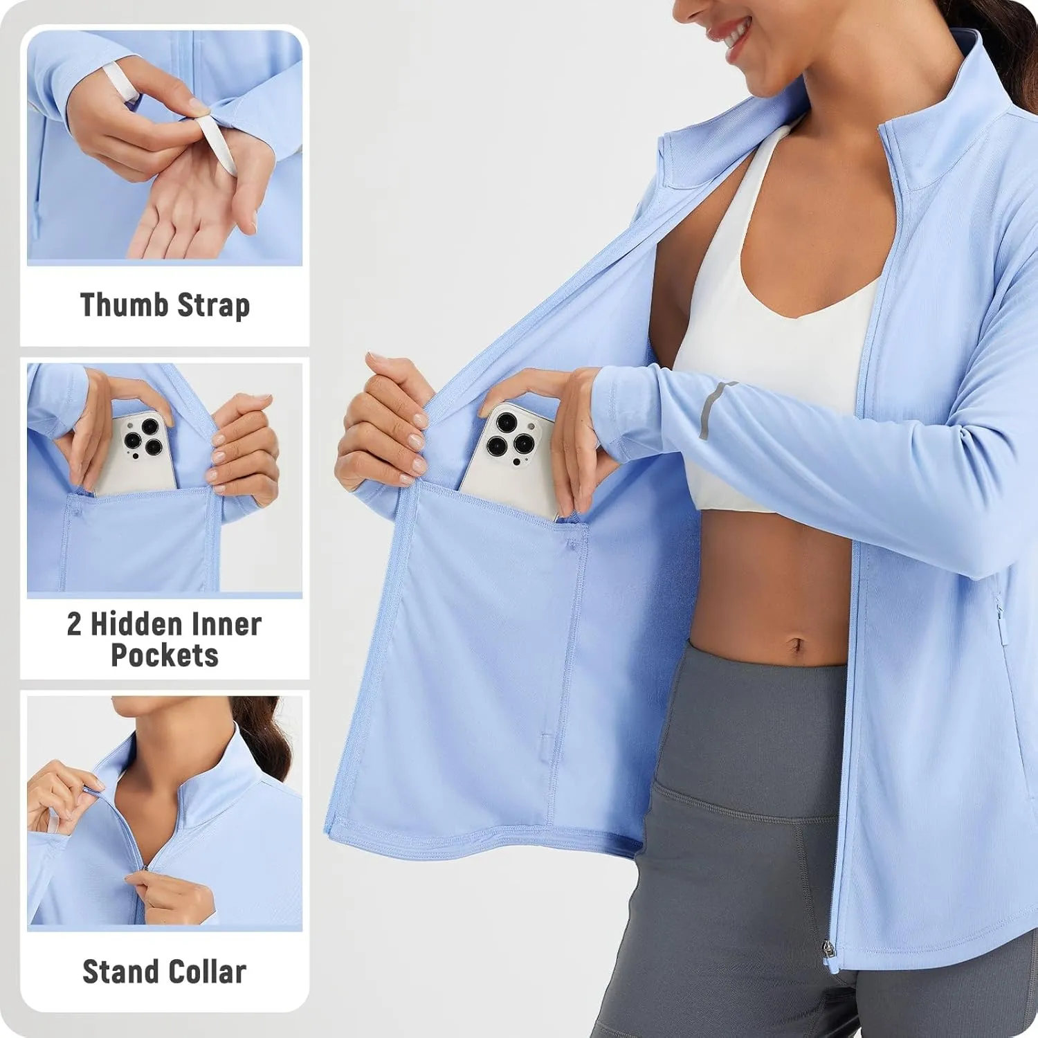 baleaf Women's Lightweight Running Jacket Sun Protection Athletic Full Zip Long Sleeve Shirts UPF 50  Pockets Cycling
