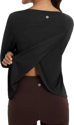 baleaf Women's Long Sleeve Workout Tops Athletic Shirts Split Back Running Gym Quick Dry Sun Protection UPF 50 