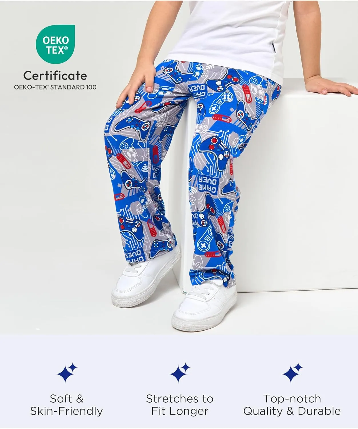 Bamboo Viscose Toddler Boys Wide Leg Pajama Pants Elastic Waist Pajama Bottom with Pockets