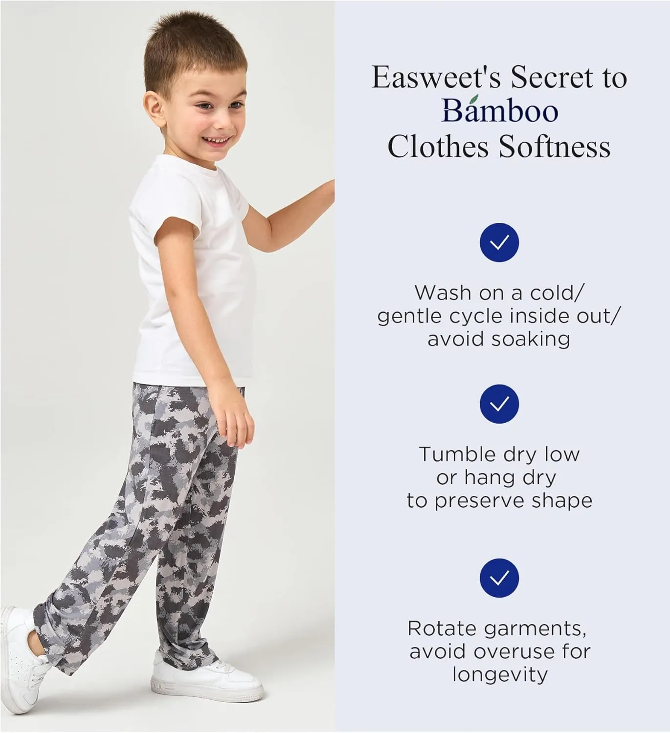 Bamboo Viscose Toddler Boys Wide Leg Pajama Pants Elastic Waist Pajama Bottom with Pockets