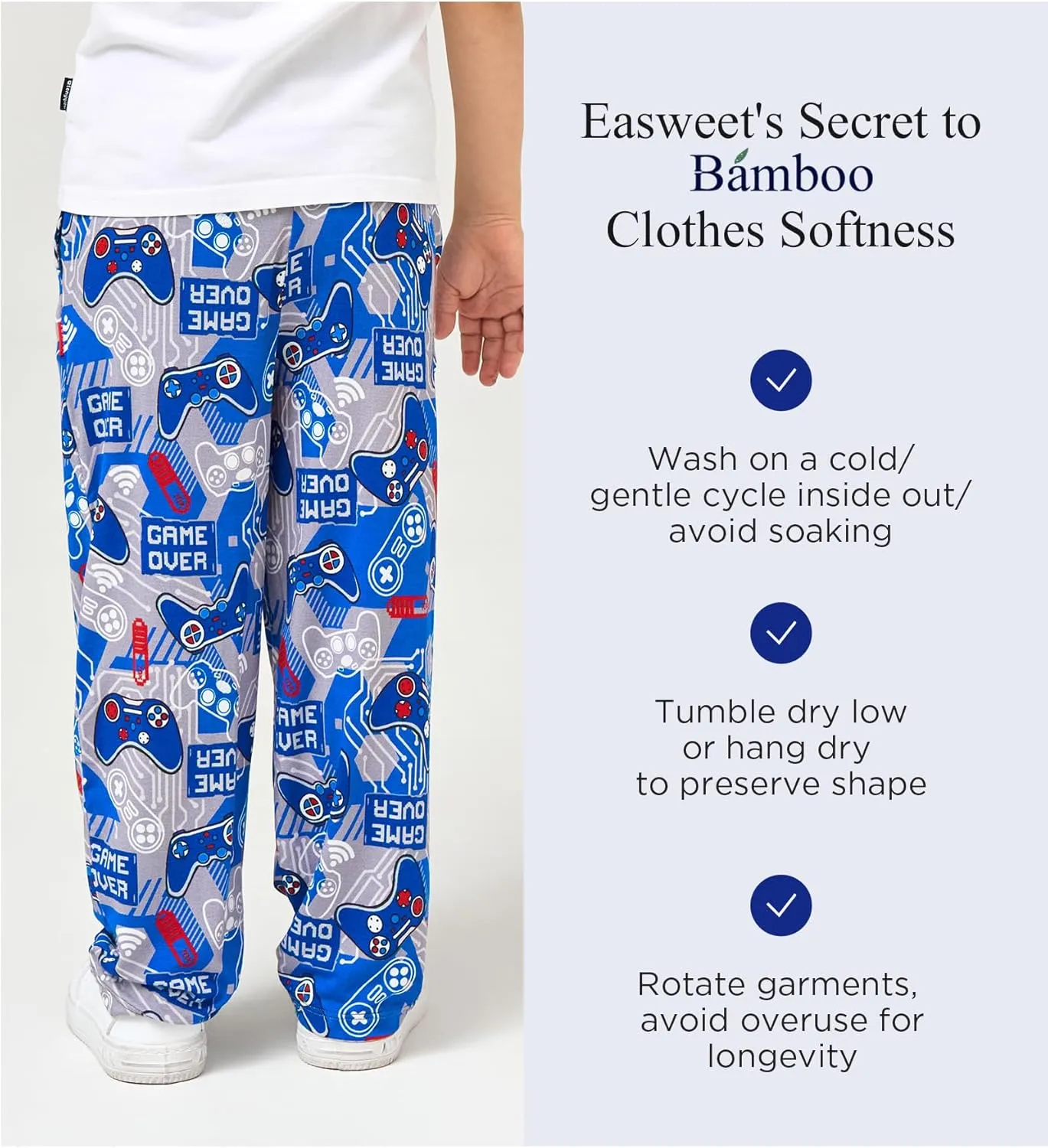 Bamboo Viscose Toddler Boys Wide Leg Pajama Pants Elastic Waist Pajama Bottom with Pockets