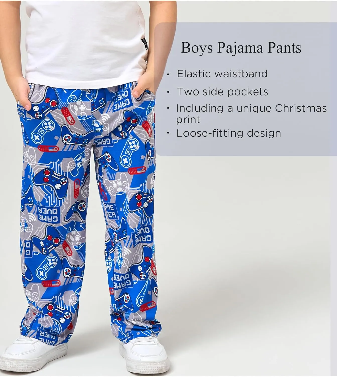 Bamboo Viscose Toddler Boys Wide Leg Pajama Pants Elastic Waist Pajama Bottom with Pockets