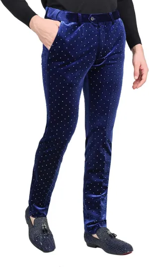 Barabas Men's Rhinestone Velvet Slim Fit Chino Dress Pants 2CP3020