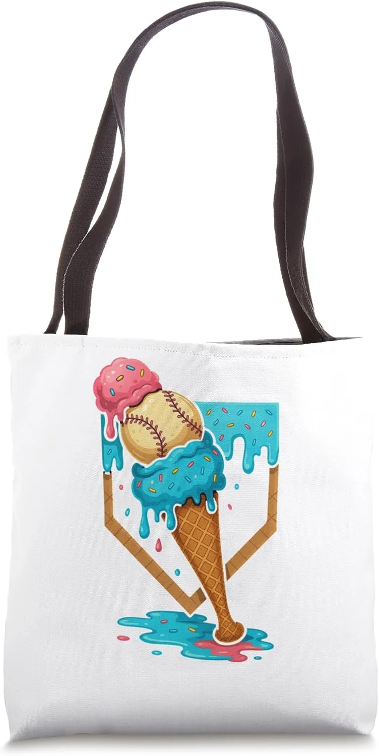 Baseball Ice Cream Dripping Baseball Cone Home Plate Drip Tote Bag