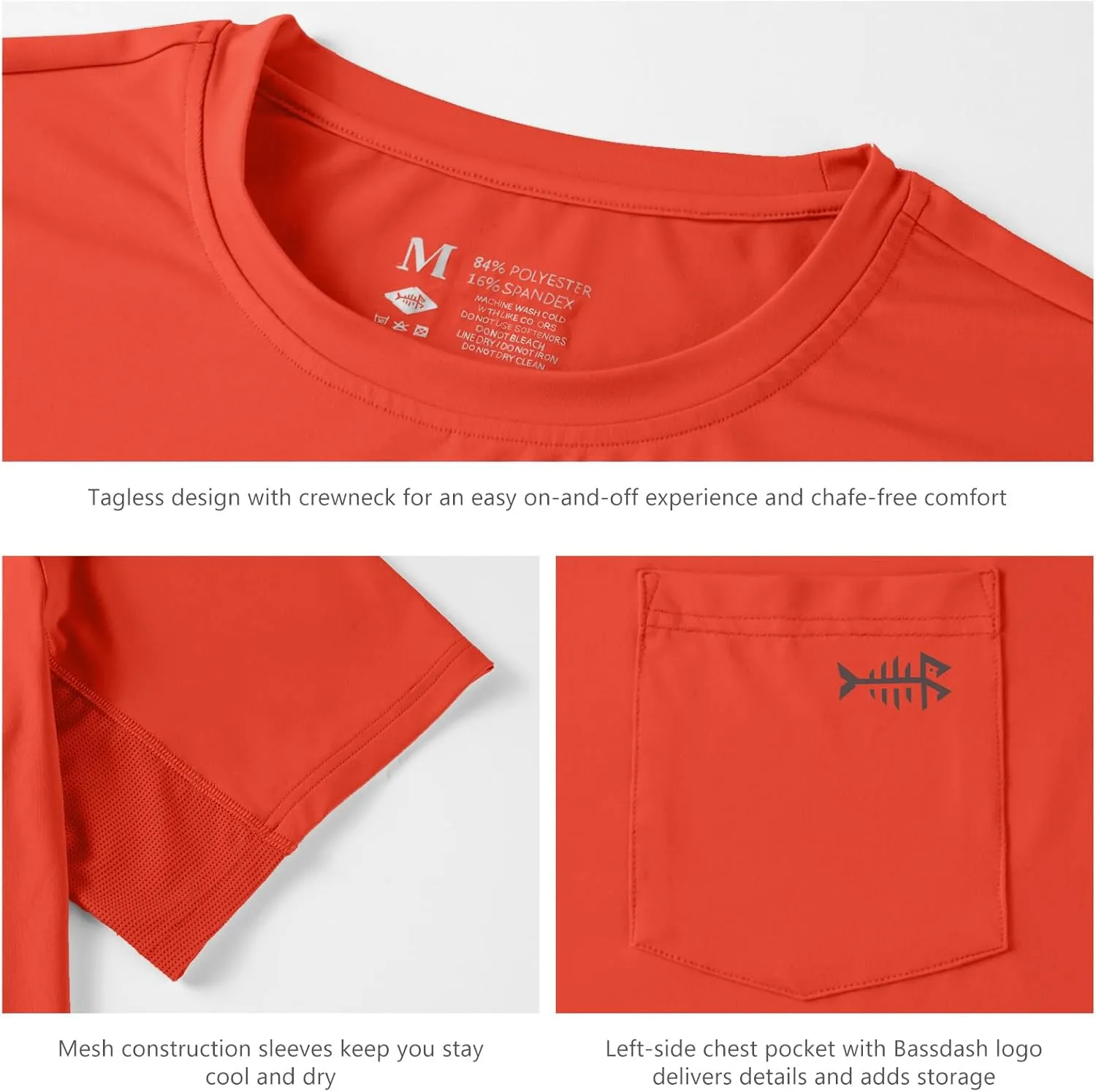 BASSDASH Mens UPF 50  Performance Short Sleeve Pocket T-Shirt UV Sun Protection Fishing Hiking Kayaking Sports Shirts