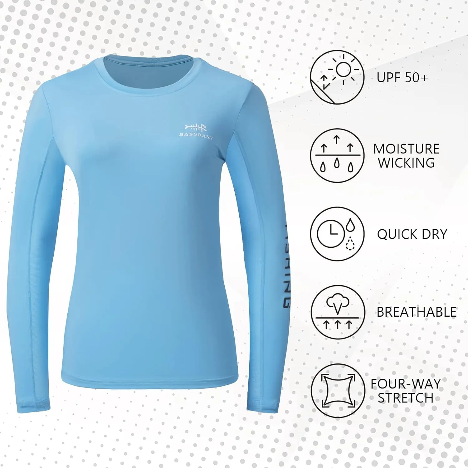 BASSDASH Womens UPF 50  UV Sun Protection Long Sleeve Shirts Quick Dry T-Shirt for Fishing Hiking Kayaking