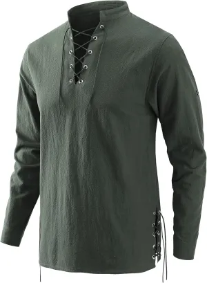 Bbalizko Mens Pirate Shirts Renaissance Viking Steampunk Medieval Lace up Long Sleeve Gothic Celtic Hippie Victorian Costume