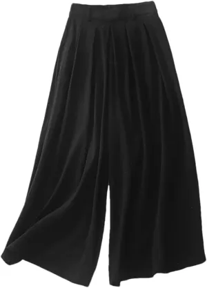Bciopll Women's Summer Casual Loose Wide Legs Pants Elastic Waist Pleated Cropped Cotton Linen Ankle Trouser