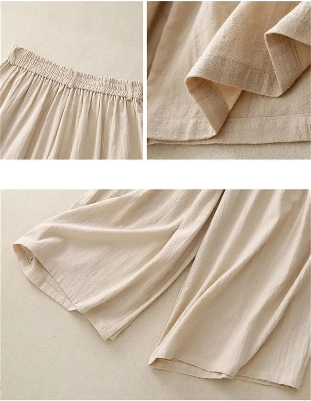 Bciopll Women's Summer Casual Loose Wide Legs Pants Elastic Waist Pleated Cropped Cotton Linen Ankle Trouser