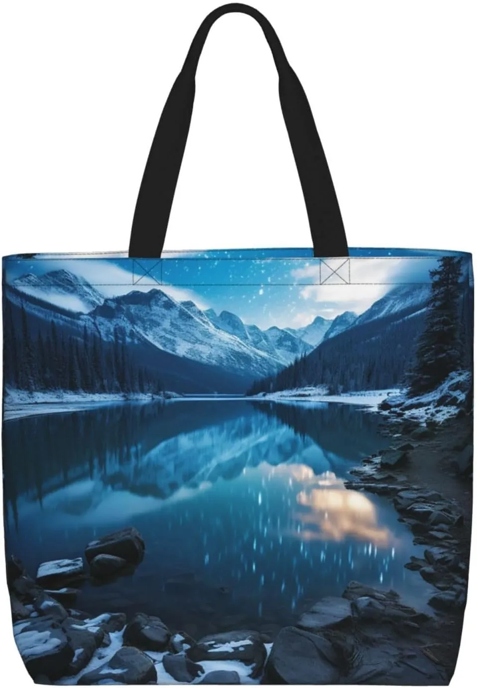 Beach Tote Bag for Women Grocery Bag Reusable Aesthetic Shopping Bags Moraine Lake in a starry winter night Handbag