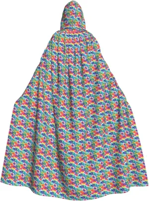Beautiful World Rainbow Tribe print Hooded cape for adults, Oversized Hooded Cloak with Bow Tie, Adult party dress cape
