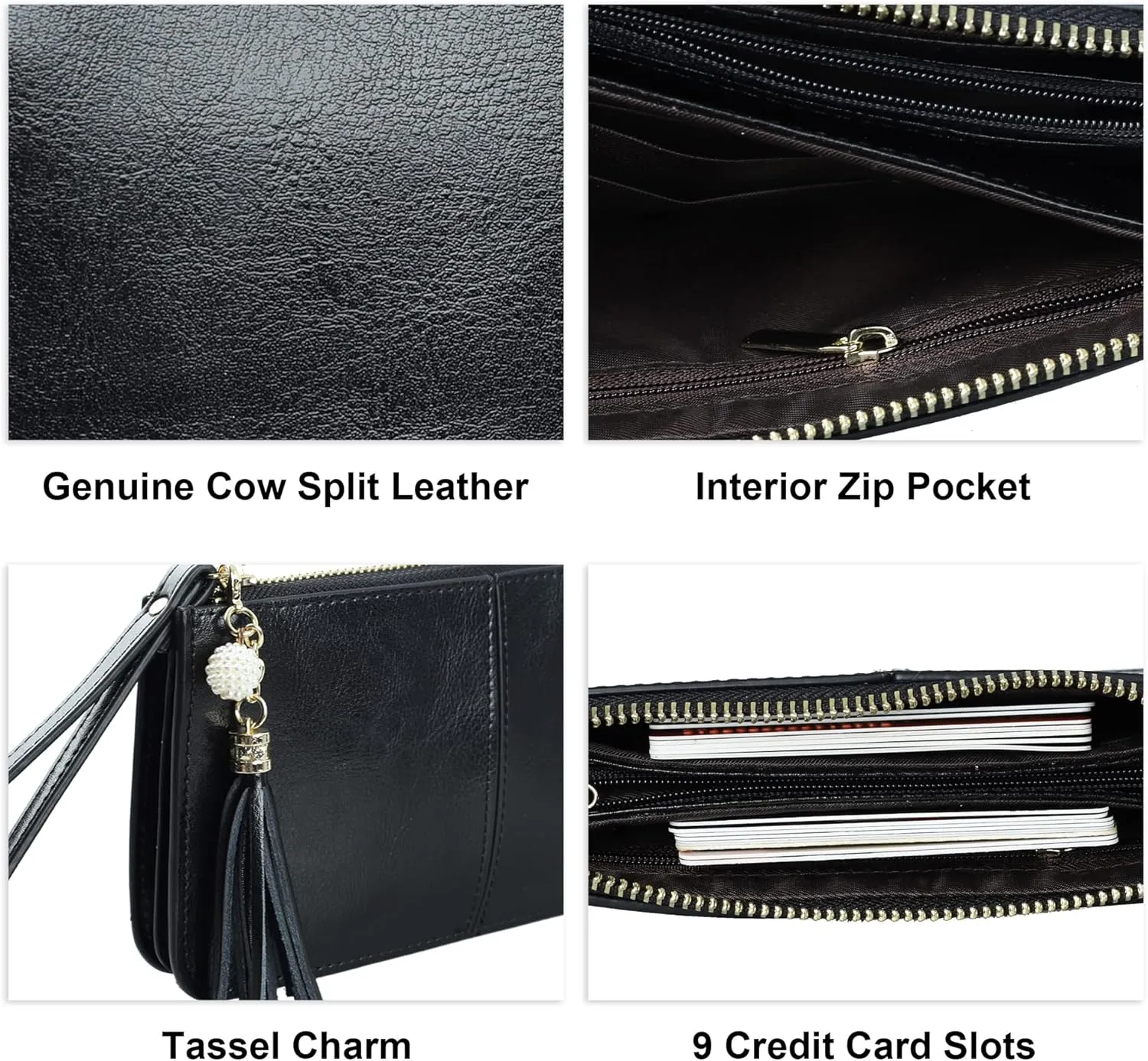 befen Genuine Leather Wristlet Clutch for Women Ultra-Slim Ladies Credit Card Holder Wallet Purses with RFID Protection