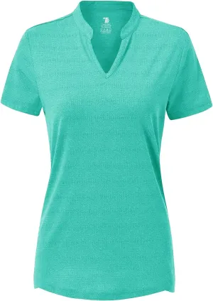 BGOWATU Womens Golf Polo Shirts Short Sleeve V-Neck Collarless Tennis T-Shirt Quick Dry Lightweight Tops