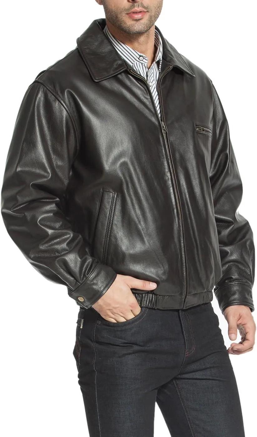 BGSD Men Aaron Classic Cowhide Leather Bomber Jacket (Also available in Big and Tall)