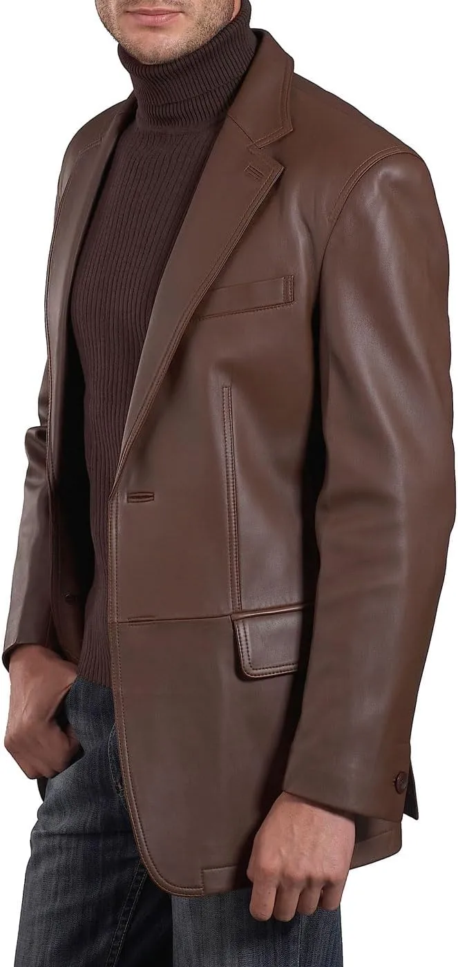 BGSD Men Grant 2-Button Leather Blazer Sport Coat Jacket (Also available in Big and Tall and Short)