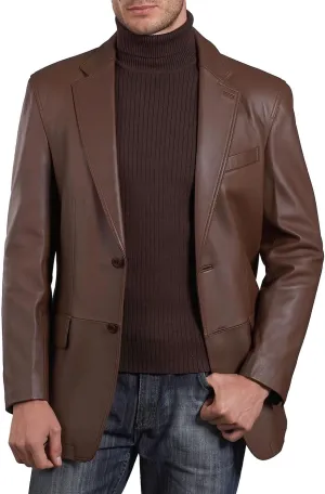 BGSD Men Grant 2-Button Leather Blazer Sport Coat Jacket (Also available in Big and Tall and Short)