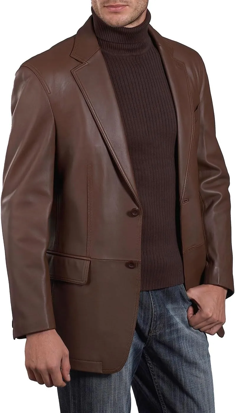 BGSD Men Grant 2-Button Leather Blazer Sport Coat Jacket (Also available in Big and Tall and Short)
