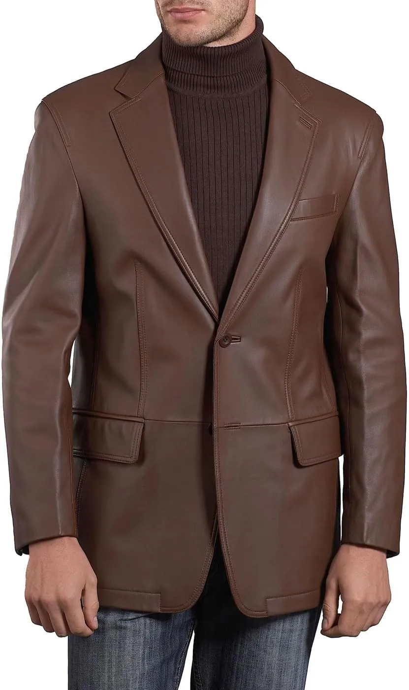 BGSD Men Grant 2-Button Leather Blazer Sport Coat Jacket (Also available in Big and Tall and Short)