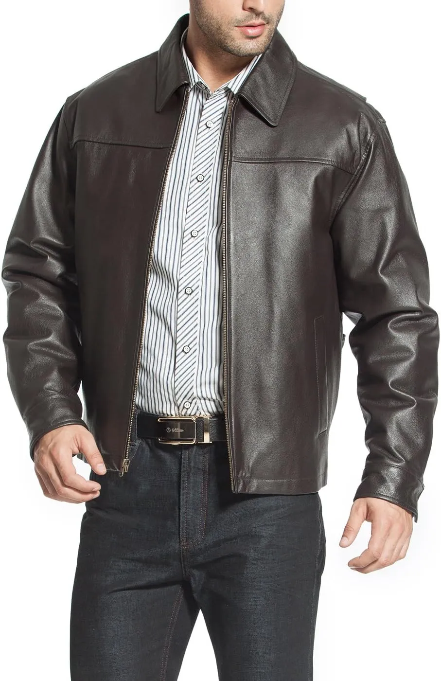 BGSD Men Greg Open Bottom Zip Front Leather Jacket (Also available in Tall)