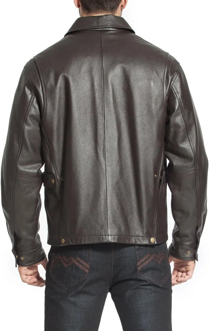 BGSD Men Greg Open Bottom Zip Front Leather Jacket (Also available in Tall)