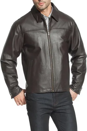 BGSD Men Greg Open Bottom Zip Front Leather Jacket (Also available in Tall)